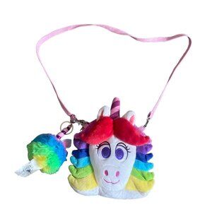 Disney Parks Inside Out Rainbow Unicorn Plush Purse W/Fluffy Charm-GUC